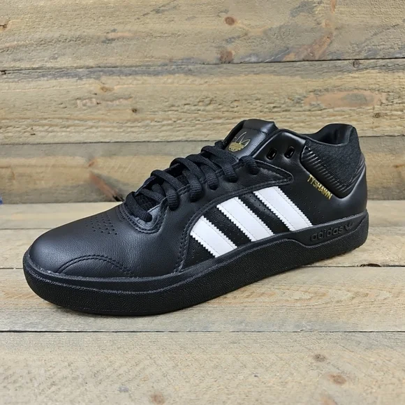adidas Tyshawn Men's Casual Skate Leather Shoes Core Black White - Picture 3 of 12